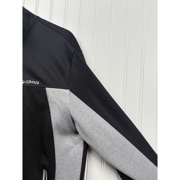Sports Full Zip Polyester Jacket Mens Size‎ L Zip Pockets Black Grey #111 - Picture 5 of 12